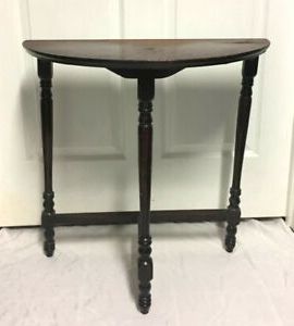Antique Vintage Half Moon 3 Legged Table Small Entry Console Hall Within Antique Silver Metal Console Tables (View 12 of 20)