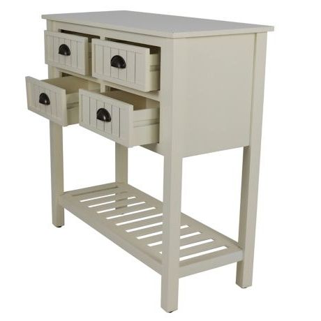 Antique White Beadboard 4 Drawer Console Table | Kirklands | Decor Inside White Geometric Console Tables (View 9 of 20)