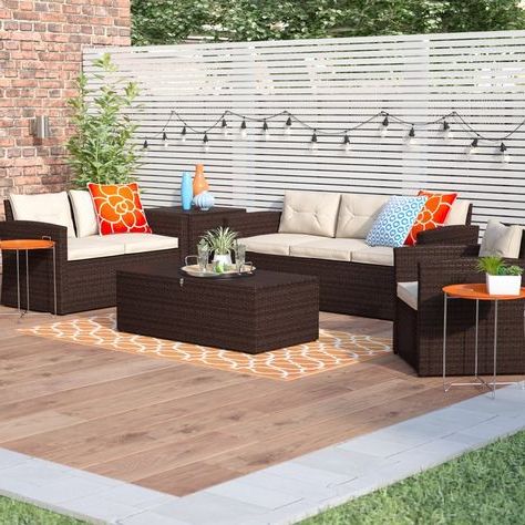 Arlington 5 Piece Rattan Sofa Seating Group With Cushions | Patio Within 5 Piece Console Tables (Gallery 20 of 20)