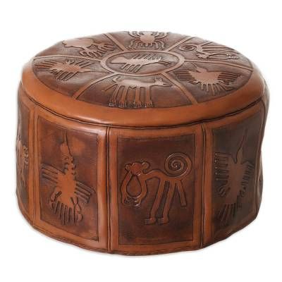 Artisan Crafted Leather Brown Ottoman Pouf Cover – Nazca Legacy | Novica In Leather Pouf Ottomans (View 15 of 20)