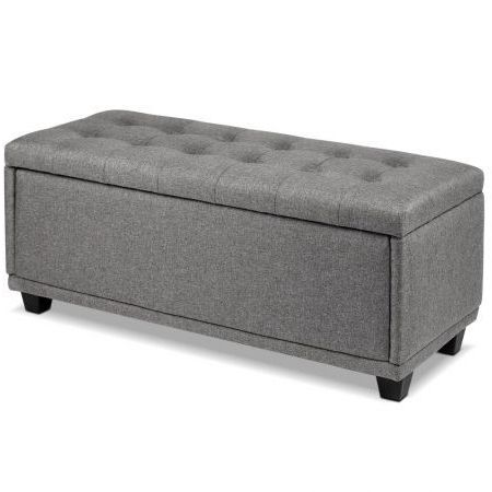 Artiss Ottoman Storage Blanket Box Linen Fabric Toy Large Light Grey Within Lavender Fabric Storage Ottomans (View 5 of 20)