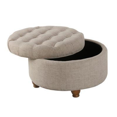 Asda Brown Faux Leather Tufted Round Storage Ottoman In 2020 | Round With Regard To Fabric Tufted Storage Ottomans (View 7 of 19)