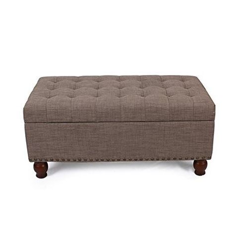 Asense Fabric Rectangle Tufted Lift Top Storage Ottoman Bench Within Brown Fabric Tufted Surfboard Ottomans (View 6 of 20)