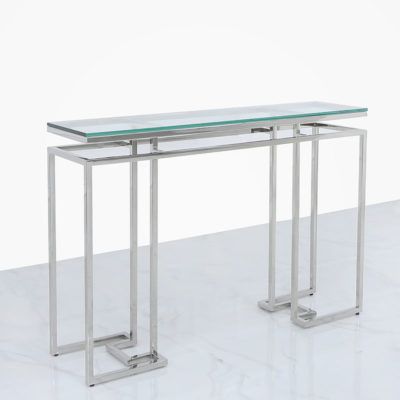 Ashton Glass And Stainless Steel Console Table Hallway Table | Picture With Geometric Glass Top Gold Console Tables (View 5 of 20)