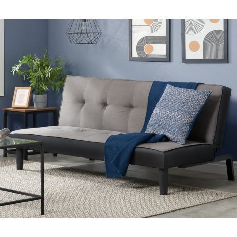 Aurora Grey Fabric Sofa Bed Within Gray And White Fabric Ottomans With Wooden Base (View 1 of 20)