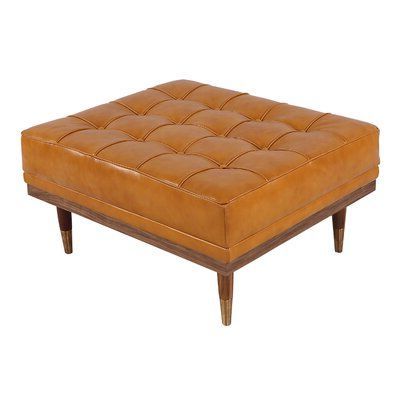 Avah Tufted Cocktail Ottoman Fabric: Tan Aniline Leather | Leather Intended For Brown Fabric Tufted Surfboard Ottomans (View 10 of 20)