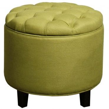 Avery Tufted Round Storage Ottoman, Lime | Round Storage Ottoman Inside Cream Fabric Tufted Round Storage Ottomans (View 4 of 20)