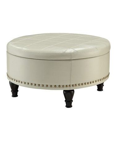 Avesix Cream Faux Leather Augusta Storage Ottoman | Zulily | Round Intended For Brown Leather Hide Round Ottomans (View 1 of 20)
