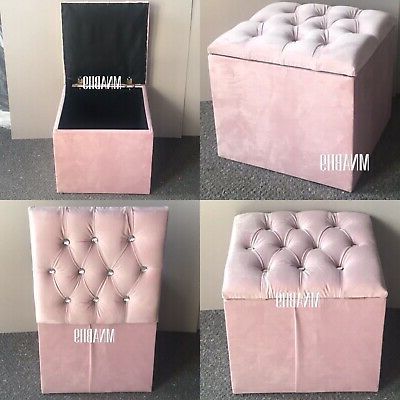 Baby Pink Plush Soft Velvet Ottoman Storage Footstool Box Cube New Sale Inside Solid Cuboid Pouf Ottomans (Gallery 20 of 20)