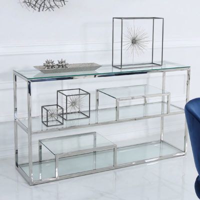 Bailey Stainless Steel 3 Tier Console Table With Glass Shelves Pertaining To 3 Tier Console Tables (View 5 of 20)