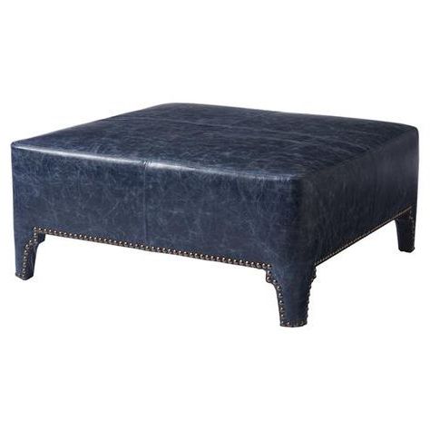 Barclay Butera Sheffield Modern Blue Leather Upholstered Cocktail With Regard To Black White Leather Pouf Ottomans (View 11 of 20)