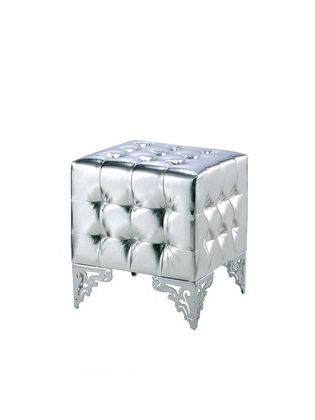 Barreveld Silver Faux Leather Tufted Pouf | Beautiful Ottoman, Tufted Throughout Weathered Silver Leather Hide Pouf Ottomans (View 14 of 20)