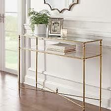 Barstow Gold Iron Glass Mirror Console Table Mirrored Top Contemporary Intended For Glass And Gold Console Tables (View 14 of 20)