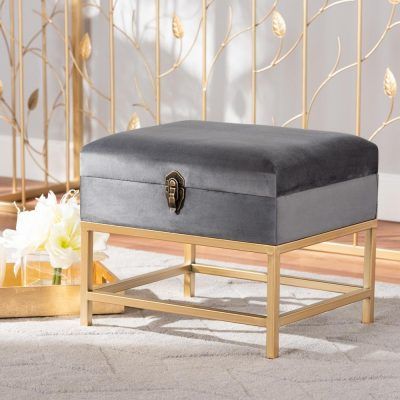 Baxton Studio Aliana Glam And Luxe Velvet Fabric Upholstered And Gold Throughout Gold Chevron Velvet Fabric Ottomans (View 8 of 20)