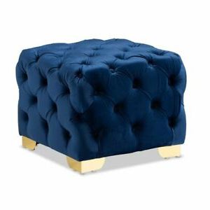 Baxton Studio Avara Modern Tufted Velvet Ottoman In Royal Blue And Gold With Regard To Royal Blue Tufted Cocktail Ottomans (View 9 of 20)