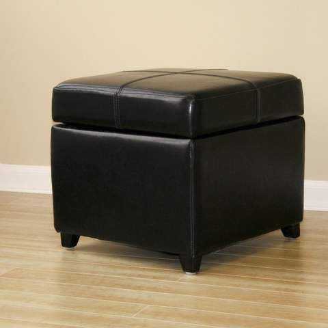 Baxton Studio Black Full Leather Storage Cube Ottoman – Bedsville Regarding Black Leather And Bronze Steel Tufted Ottomans (View 1 of 20)