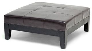 Baxton Studio Dark Brown Large Full Leather Square Cocktail Ottoman Pertaining To Dark Brown Leather Pouf Ottomans (View 9 of 20)