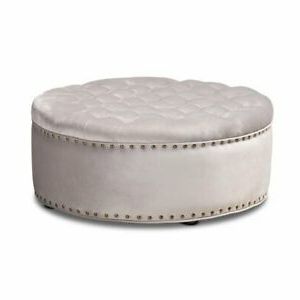 Baxton Studio Iglehart Modern Tufted Velvet Coffee Table Ottoman In With Regard To Beige And Light Gray Fabric Pouf Ottomans (Gallery 19 of 20)
