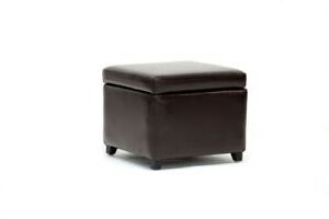 Baxton Studio Small Leather Square Cube Lift Top Hinged Lid Storage Pertaining To Square Cube Ottomans (View 13 of 20)