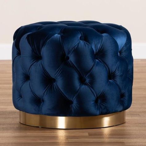 Baxton Studio Valeria Royal Blue And Gold Ottoman 152 9376 Hd In 2020 Inside Royal Blue Tufted Cocktail Ottomans (View 14 of 20)