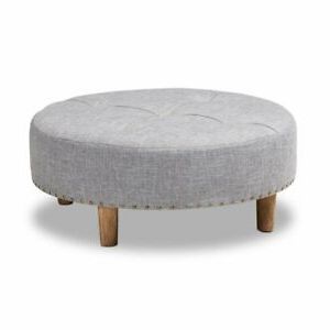 Baxton Studio Vinet Tufted Fabric And Wood Coffee Table Ottoman In Pertaining To Gray Fabric Tufted Oval Ottomans (View 11 of 20)