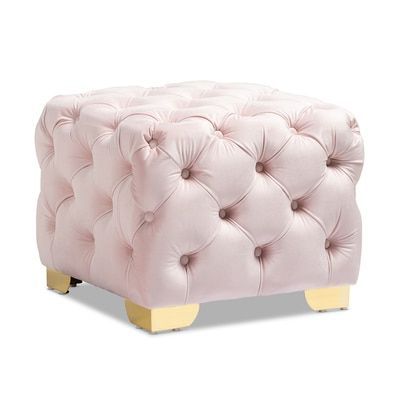 Baxton Studio Volden Glam And Luxe Light Pink Velvet Fabric Upholstered With Regard To Gold Chevron Velvet Fabric Ottomans (View 2 of 20)