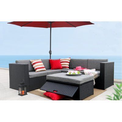 Bay Isle Home Baker Complete Patio Garden 4 Piece Deep Seating Group Regarding Black And Tan Rattan Console Tables (View 14 of 20)