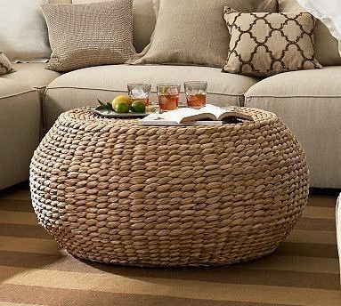 Beautiful Seagrass Coffee Table Round Round Woven Seagrass Coffee Table In Woven Pouf Ottomans (View 5 of 20)