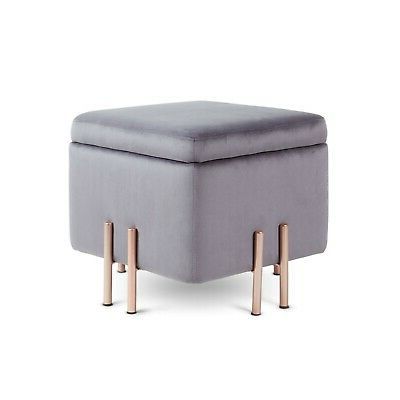 Beautify Grey Velvet Square Storage Stool Ottoman With Rose Gold Legs Regarding Velvet Pleated Square Ottomans (View 11 of 20)