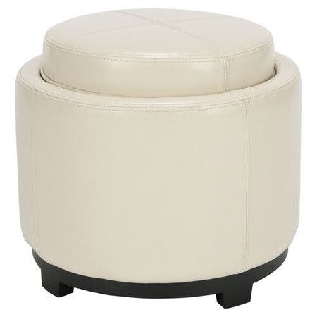 Beech Wood And White Bi Cast Leather Storage Ottoman With A Tray Top Intended For Gold And White Leather Round Ottomans (View 2 of 20)