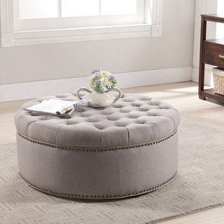 Beige Ottomans & Storage Ottomans – Overstock In Natural Beige And White Cylinder Pouf Ottomans (View 1 of 20)