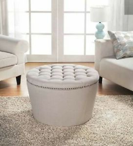 Beige Round Storage Ottoman Cocktail Tufted Contemporary Fabric Within Light Gray Fabric Tufted Round Storage Ottomans (Gallery 20 of 20)