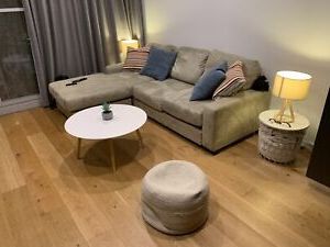 Beige Suede Sofa/couch/lounge With Chaise (right Or Left? | Sofas With Ecru And Otter Console Tables (Gallery 20 of 20)