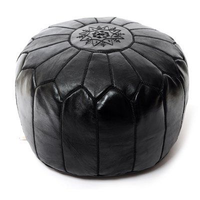 Beldi Nest Moroccan Pouf Upholstery: Moroccan Leather Black, Piping Regarding Round Black Tasseled Ottomans (View 13 of 20)