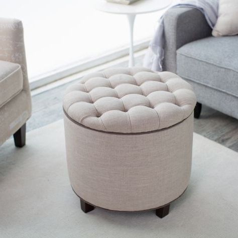 Belham Living Adeline Tufted Ottoman – Oatmeal – Ottomans At Hayneedle For Light Gray Fabric Tufted Round Storage Ottomans (View 7 of 20)