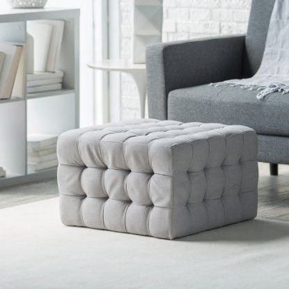 Belham Living Allover Tufted Square Ottoman – Grey | Round Tufted With Regard To Beige And Light Gray Fabric Pouf Ottomans (View 13 of 20)