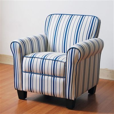 Bell Youth Accent Chair With Rolled Arms In Blue And White Stripes Pertaining To White Textured Round Accent Stools (View 2 of 20)