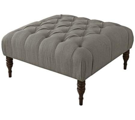 Belle Gray Linen Tufted Cocktail Ottoman | 55downingstreet Pertaining To Light Gray Cylinder Pouf Ottomans (View 7 of 20)