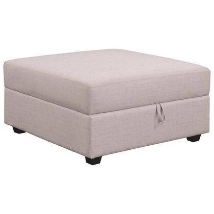 Benzara Bm184814 Contemporary Wooden Storage Ottoman In Fabric With Regard To Beige And Light Gray Fabric Pouf Ottomans (View 4 of 20)