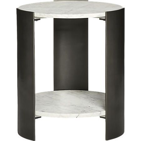 Beret Marble 2 Tier Side Table + Reviews | Cb2 | White Marble Side With Regard To Marble Console Tables Set Of  (View 12 of 20)