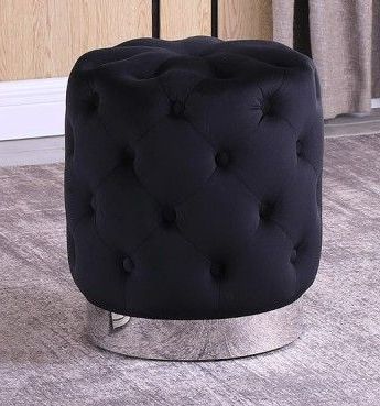 Best Master Jo002 Bk Dalvik Black Velour Fabric Round Tufted Ottoman For Black Fabric Ottomans With Fringe Trim (View 2 of 20)