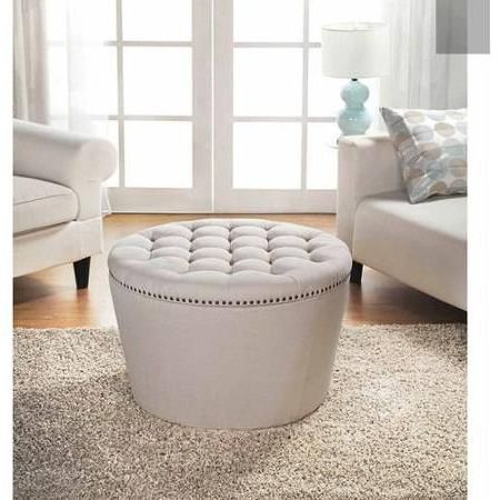 Better Homes And Gardens Round Tufted Storage Ottoman With Nailheads In Round Cream Tasseled Ottomans (View 6 of 20)