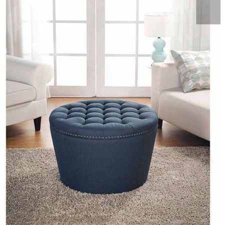 Better Homes And Gardens Round Tufted Storage Ottoman With Nailheads Intended For Light Gray Tufted Round Wood Ottomans With Storage (View 14 of 20)