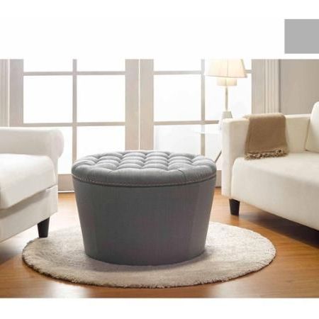 Better Homes And Gardens Round Tufted Storage Ottoman With Nailheads Pertaining To Round Cream Tasseled Ottomans (View 11 of 20)