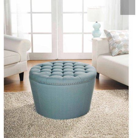 Better Homes And Gardens Round Tufted Storage Ottoman With Nailheads Regarding Textured Blush Round Pouf Ottomans (View 1 of 20)