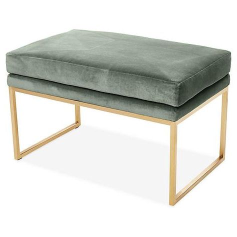 Bevin Ottoman, Sage Velvet | Ottoman, Ottoman Decor, Gold Furniture Throughout Gold Faux Leather Ottomans With Pull Tab (View 11 of 20)