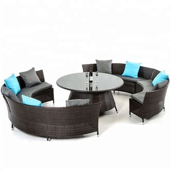 Big Round Shape Garden Black Table Rattan Sofa Outdoor Semi Circle Within Black And Tan Rattan Console Tables (View 16 of 20)