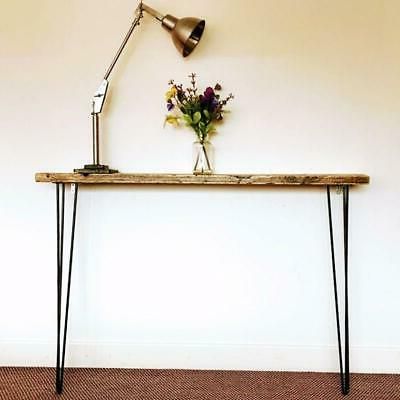 Black Console Table With Hairpin Legs | Industrial Rustic Style | Ebay In Metal Legs And Oak Top Round Console Tables (View 12 of 20)