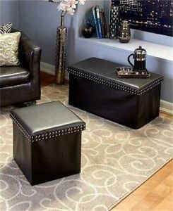 Black Faux Leather Storage Ottoman Or Bench Extra Seating Storage Intended For Black Faux Leather Ottomans With Pull Tab (View 14 of 20)