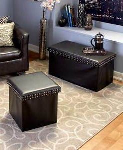 Black Faux Leather Storage Ottomans Or Benches Industrial Modern With Regard To Round Gold Faux Leather Ottomans With Pull Tab (View 8 of 20)